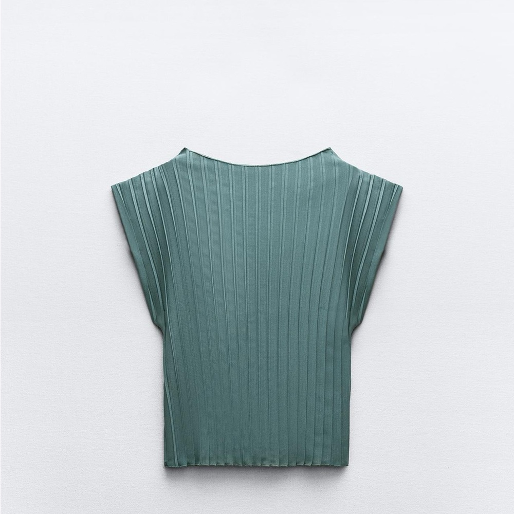 Zara Blue Green Ribbed Blouse